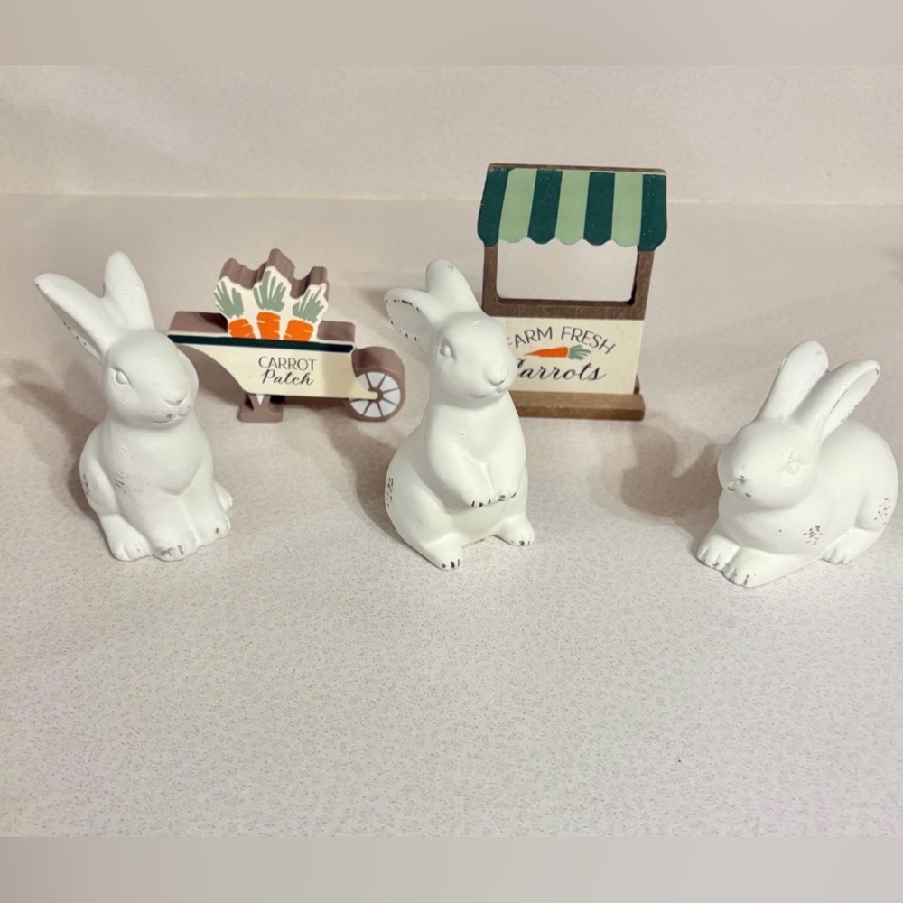 Target bullseye ceramic Easter Bunny figurine set